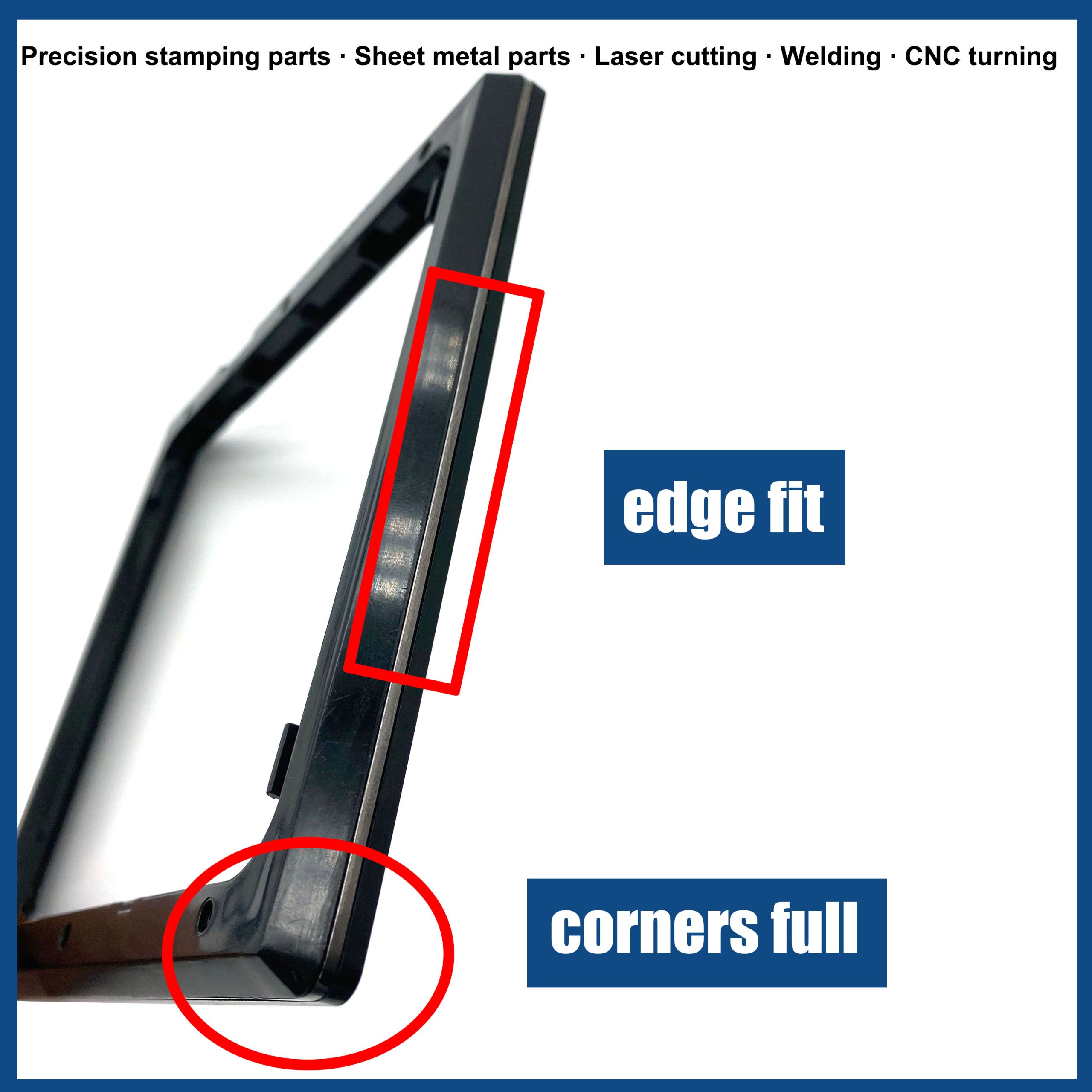 screen frame assembly with edges fit flat and corners full without gap